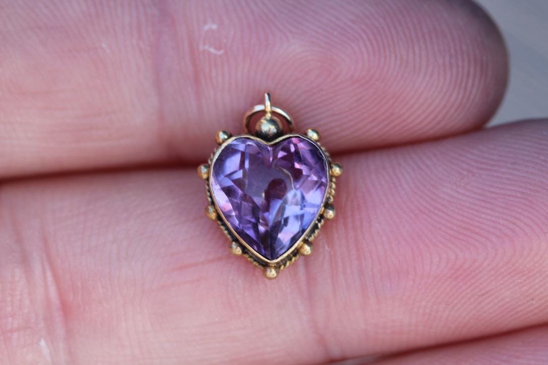 Antique 15ct Gold Heart Amethyst Pendant Charm