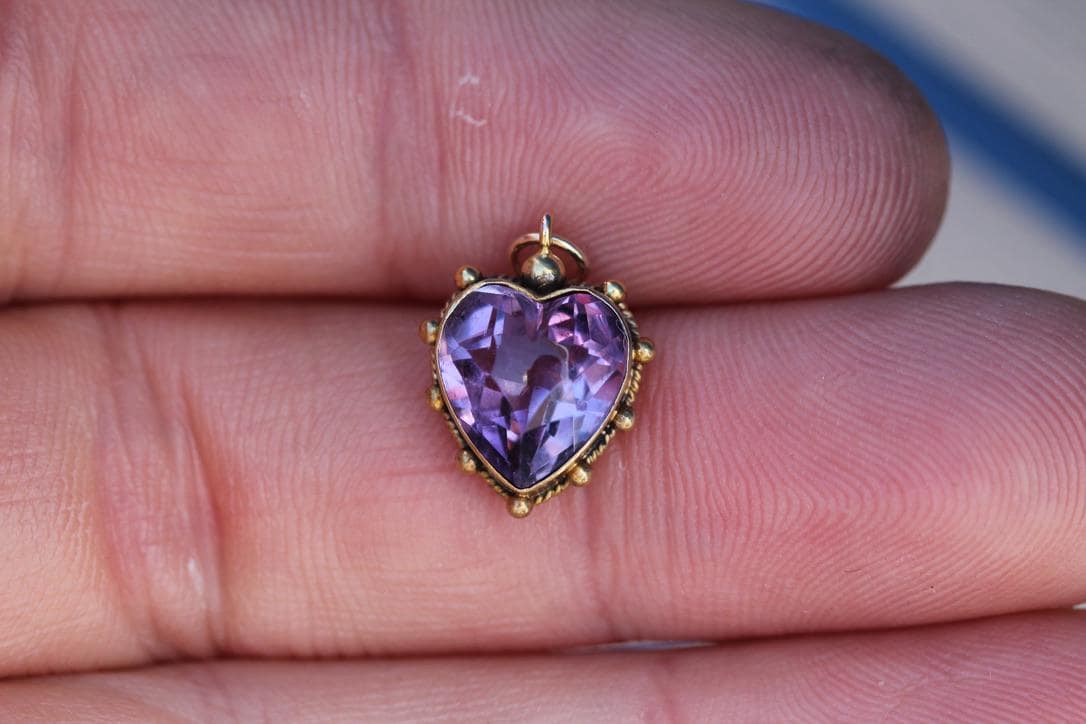 Antique 15ct Gold Heart Amethyst Pendant Charm