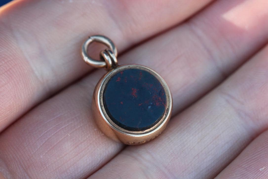 Antique 18ct Gold Bloodstone Compass Pendant, 1903