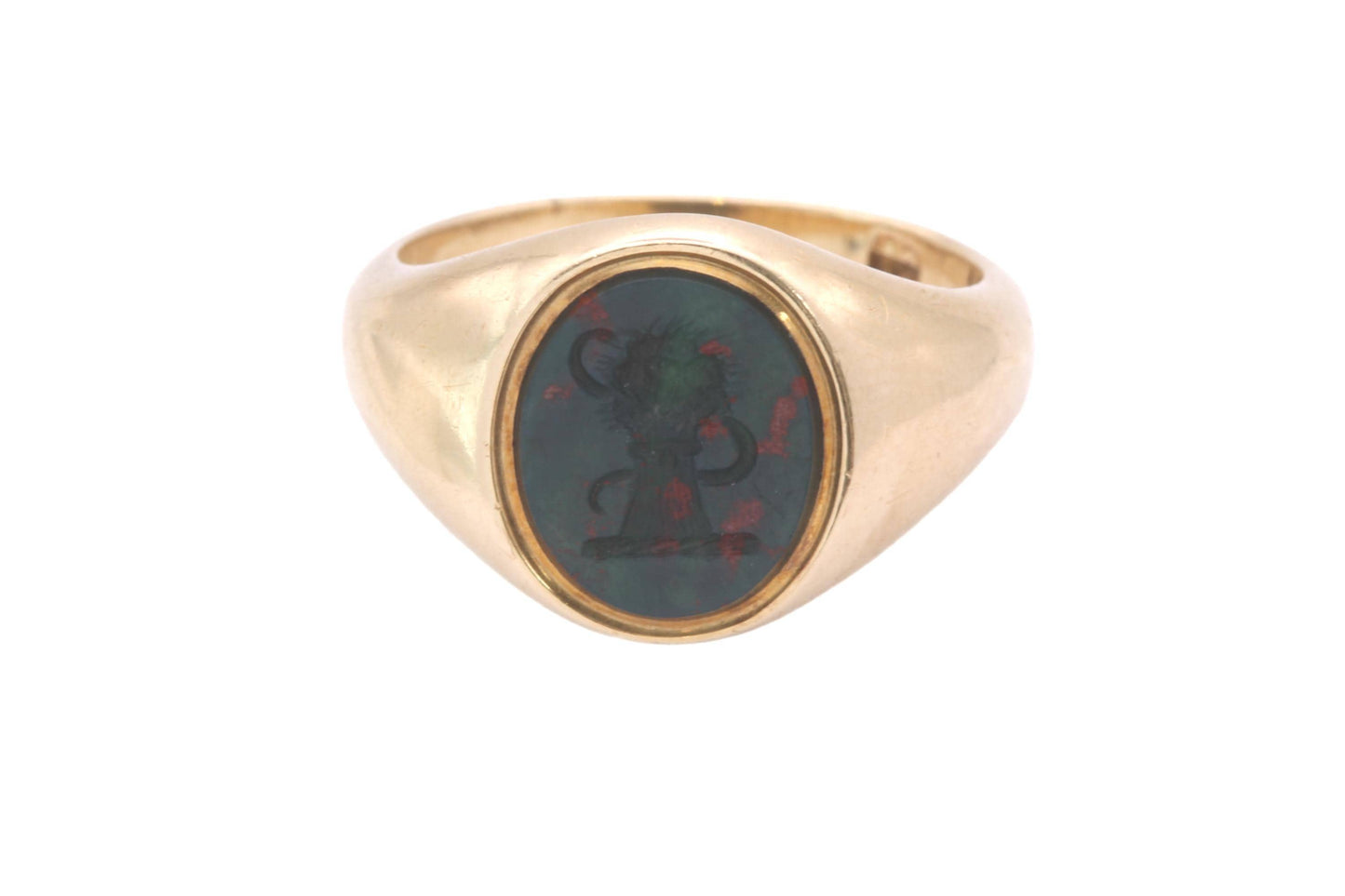 Antique 18ct Gold Bloodstone Intaglio Snake & Wheatsheaf Signet Ring