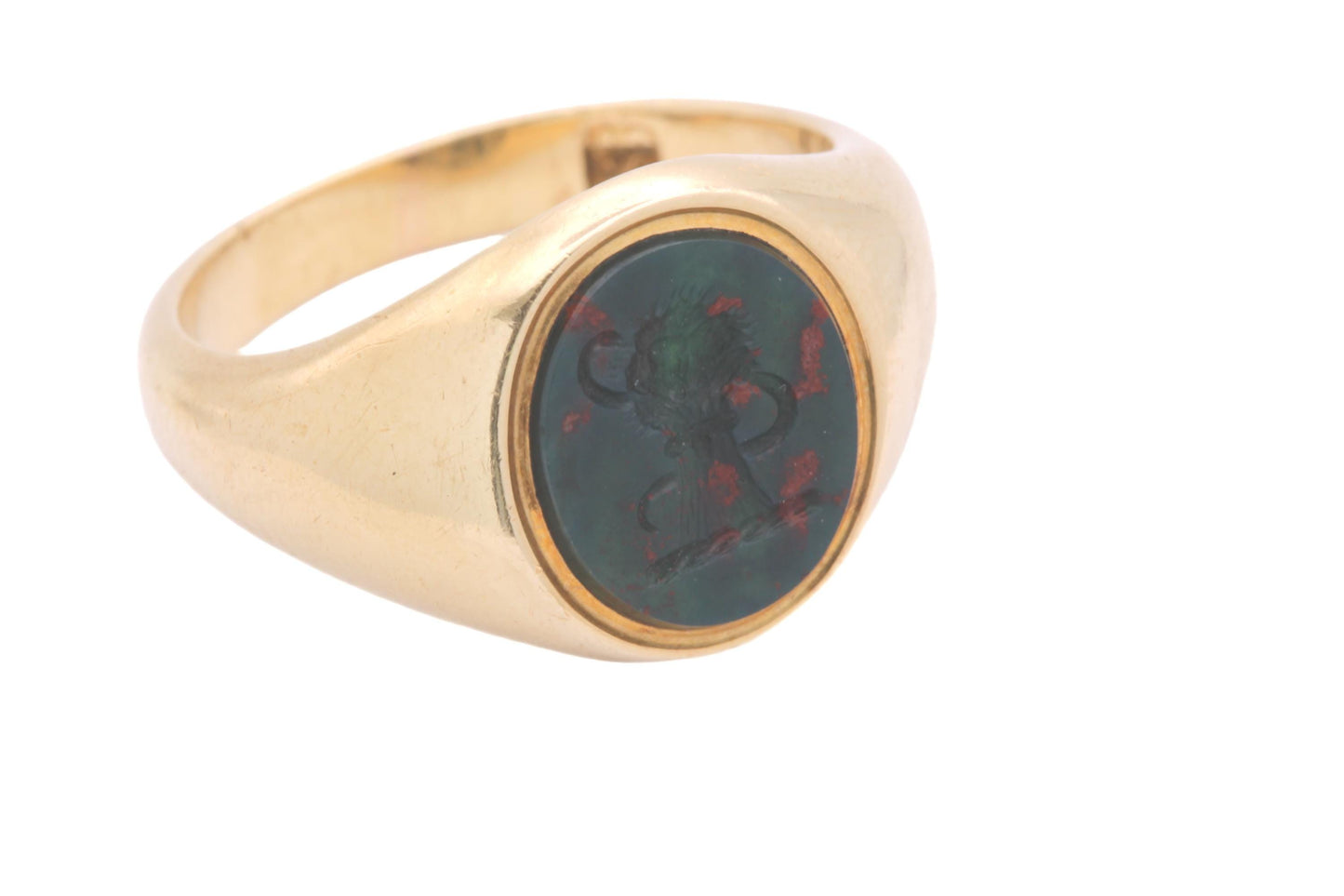 Antique 18ct Gold Bloodstone Intaglio Snake & Wheatsheaf Signet Ring