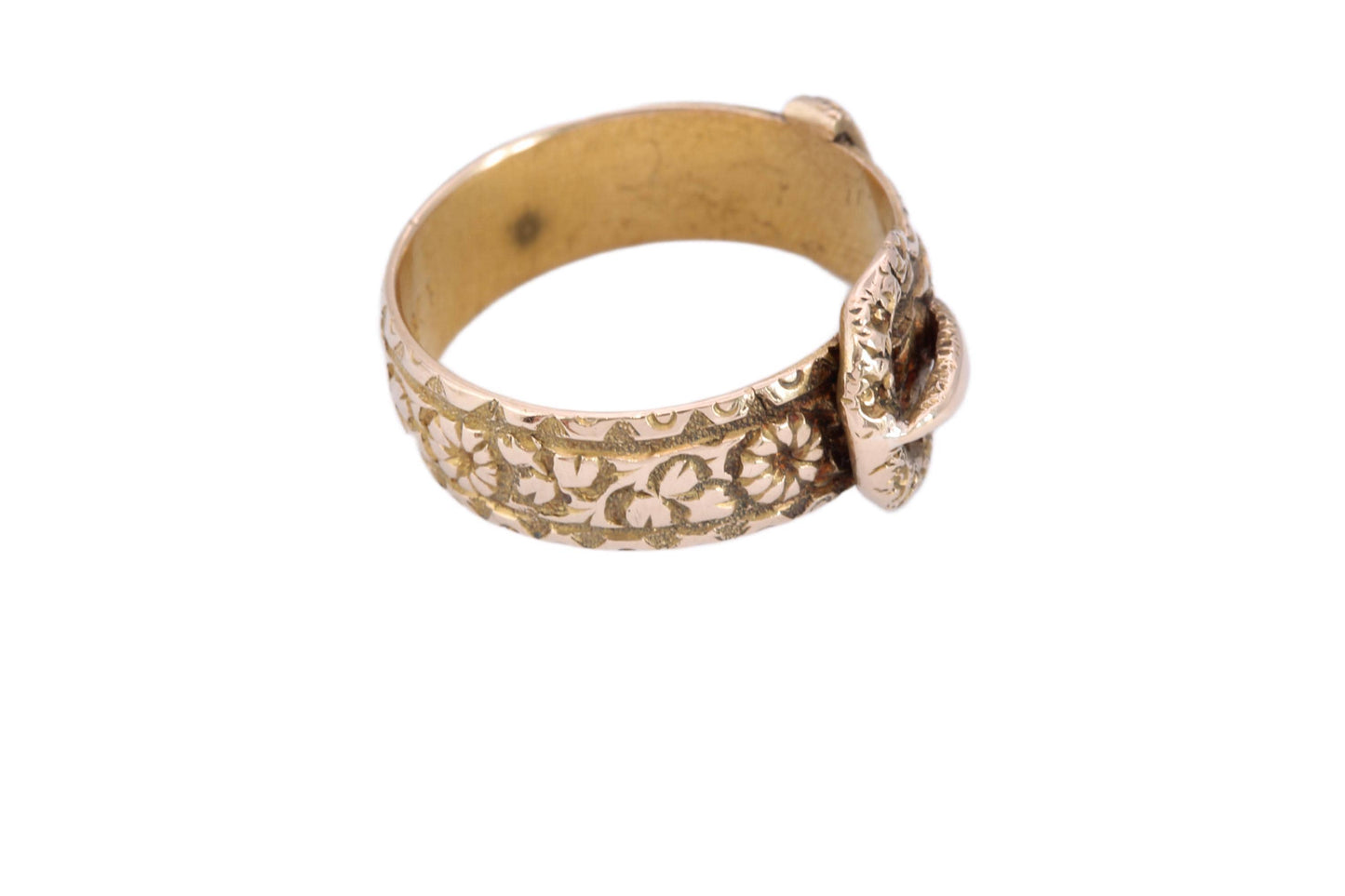 Antique 18ct Gold Finely Chased Floral Buckle Ring