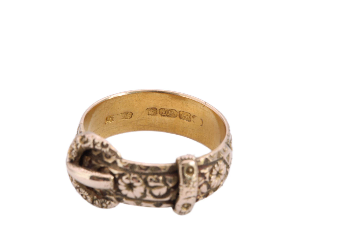 Antique 18ct Gold Finely Chased Floral Buckle Ring