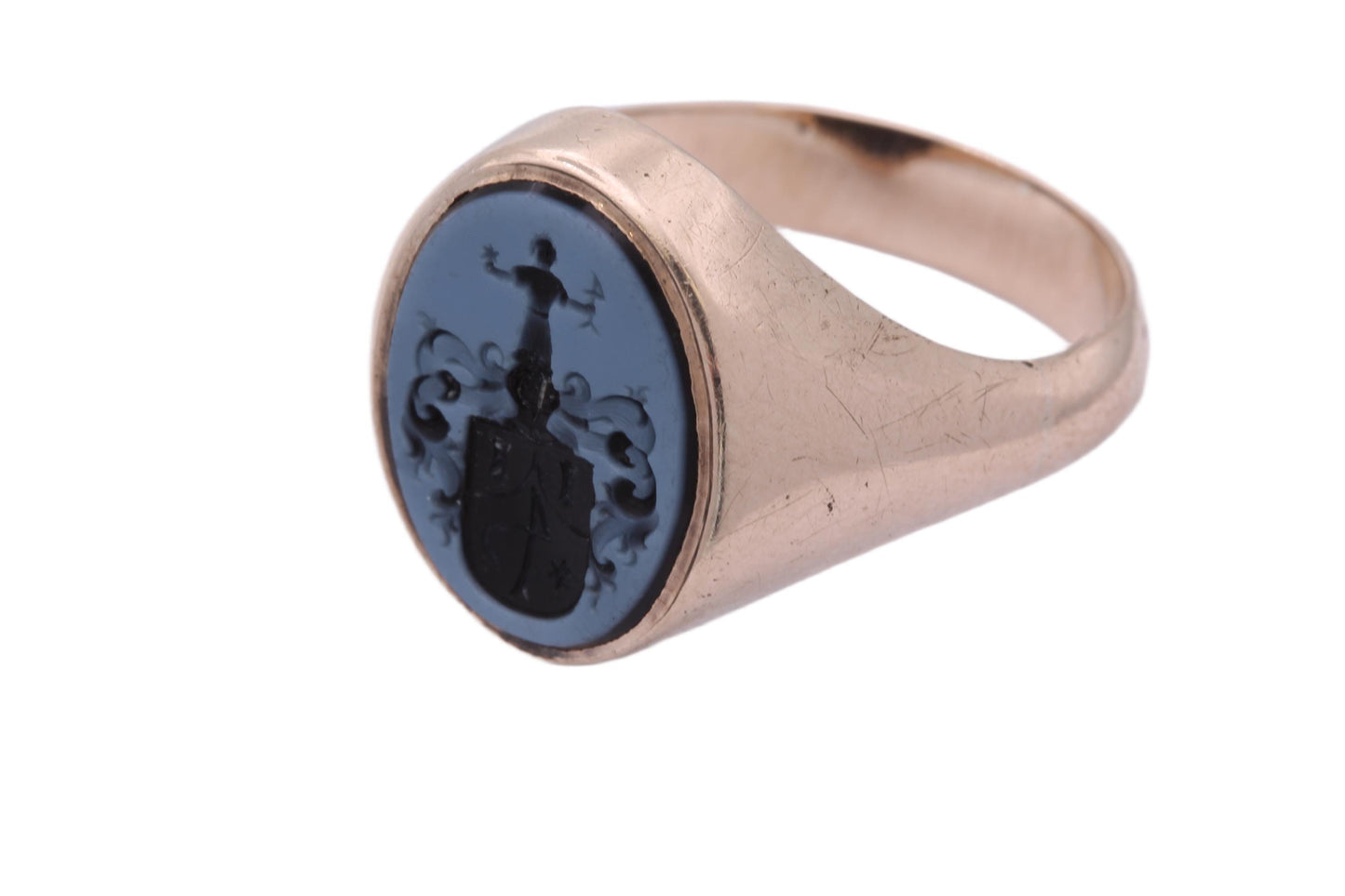 Antique 14ct Gold Sardonyx Intaglio Coat Of Arms Signet Ring