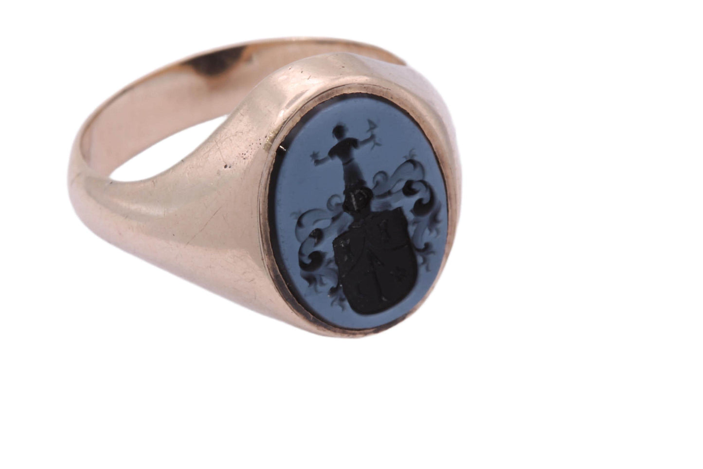 Antique 14ct Gold Sardonyx Intaglio Coat Of Arms Signet Ring