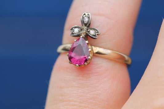 Antique Victorian 18ct Gold Ruby & Diamond Orb Ring, c.1880