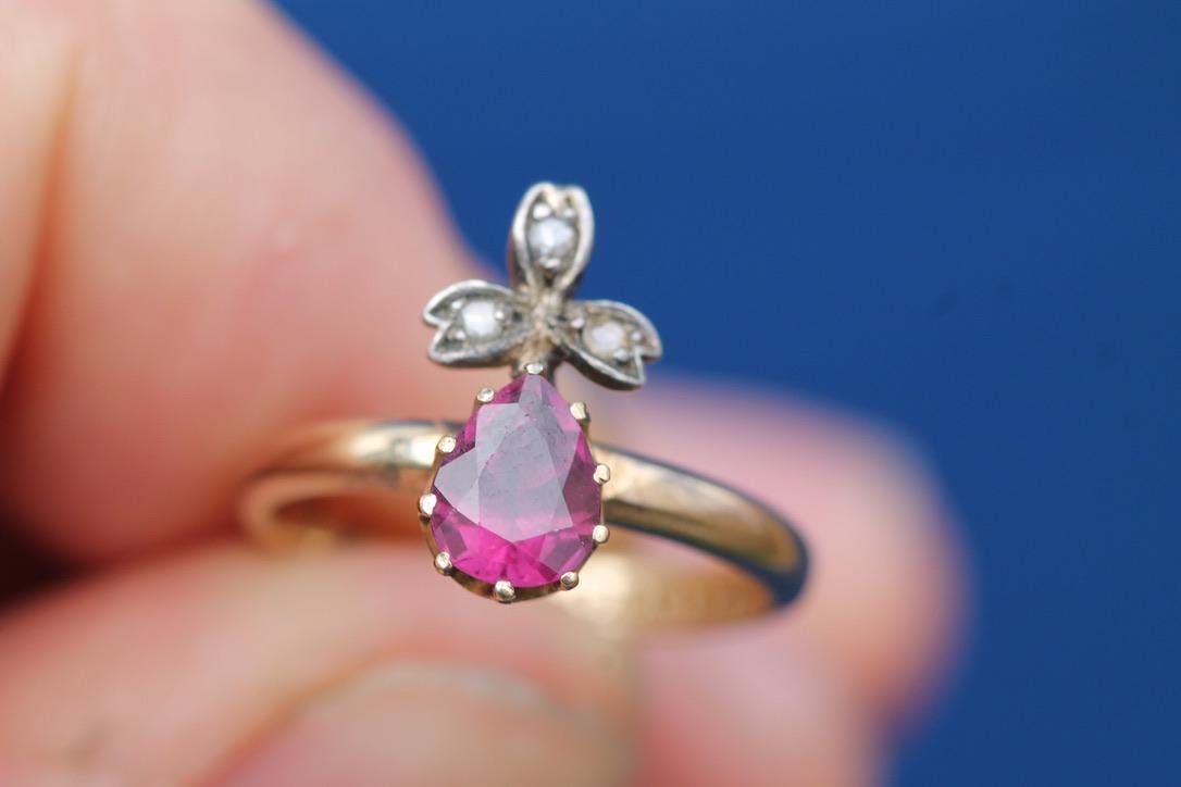 Antique Victorian 18ct Gold Ruby & Diamond Orb Ring, c.1880