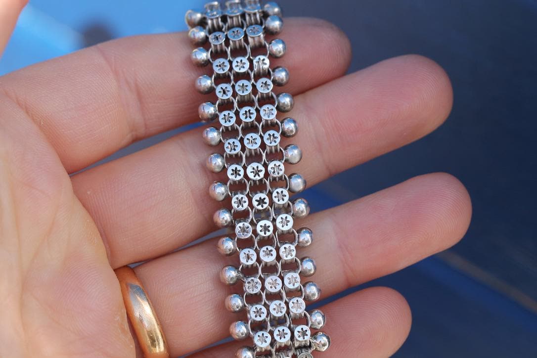 Antique Sterling Silver Star Link Bracelet, Victorian c.1880