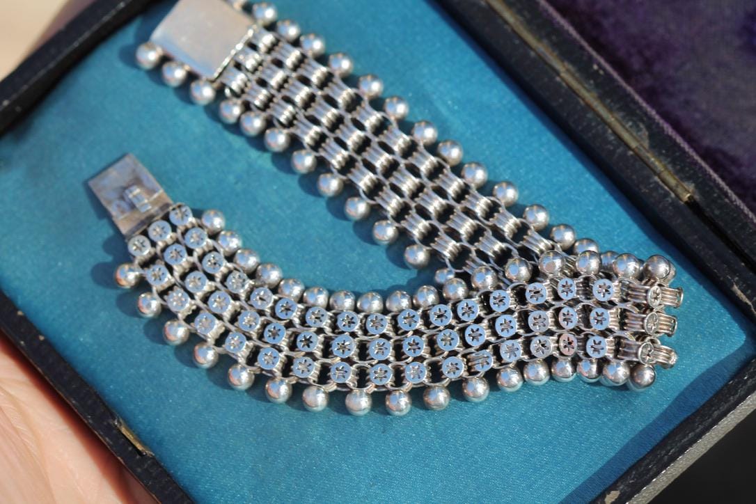 Antique Sterling Silver Star Link Bracelet, Victorian c.1880