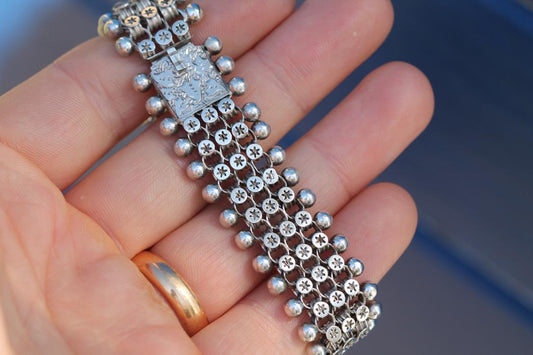 Antique Sterling Silver Star Link Bracelet, Victorian c.1880