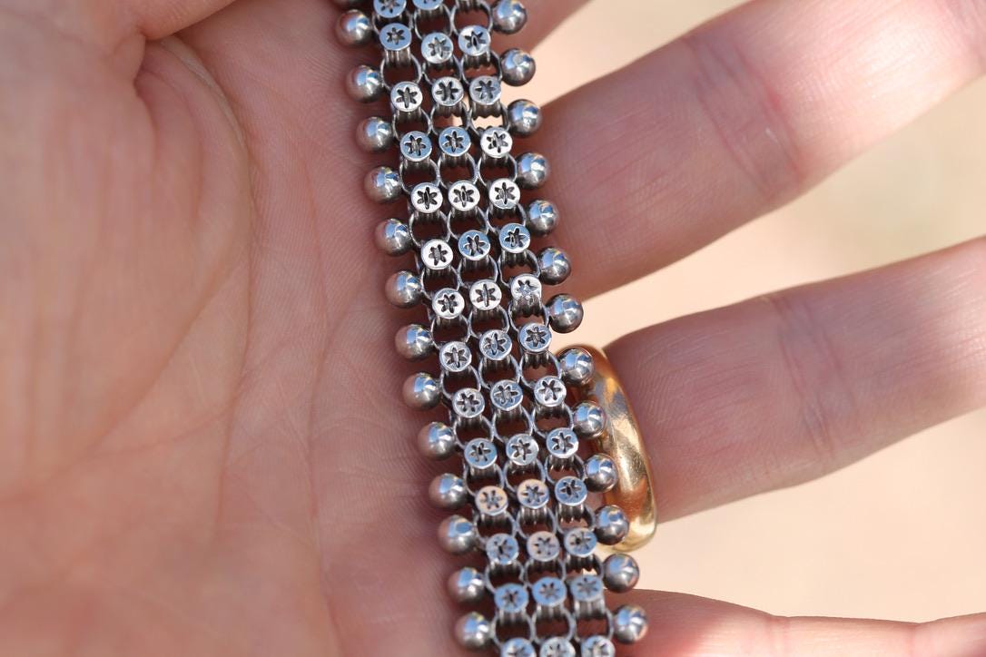 Antique Sterling Silver Star Link Bracelet, Victorian c.1880
