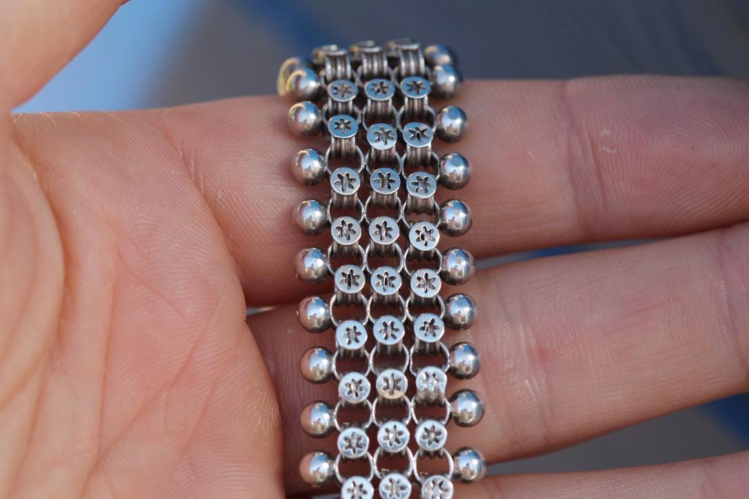 Antique Sterling Silver Star Link Bracelet, Victorian c.1880