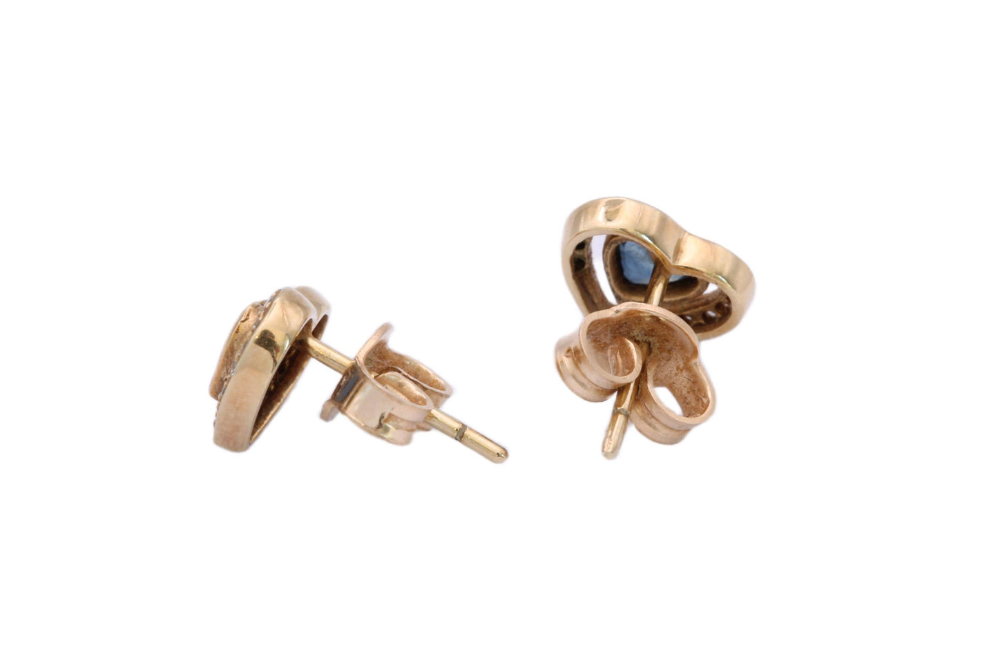Vintage 14ct Gold Sapphire & Diamond Heart Earrings, c.1980