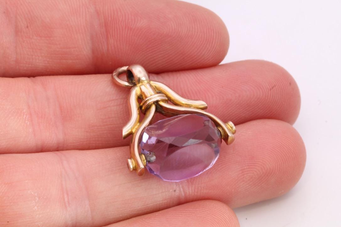Antique 9ct Gold Amethyst Spinner Pendant