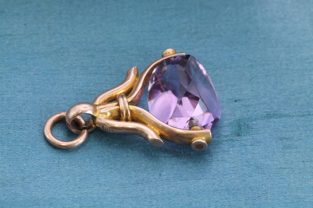 Antique 9ct Gold Amethyst Spinner Pendant