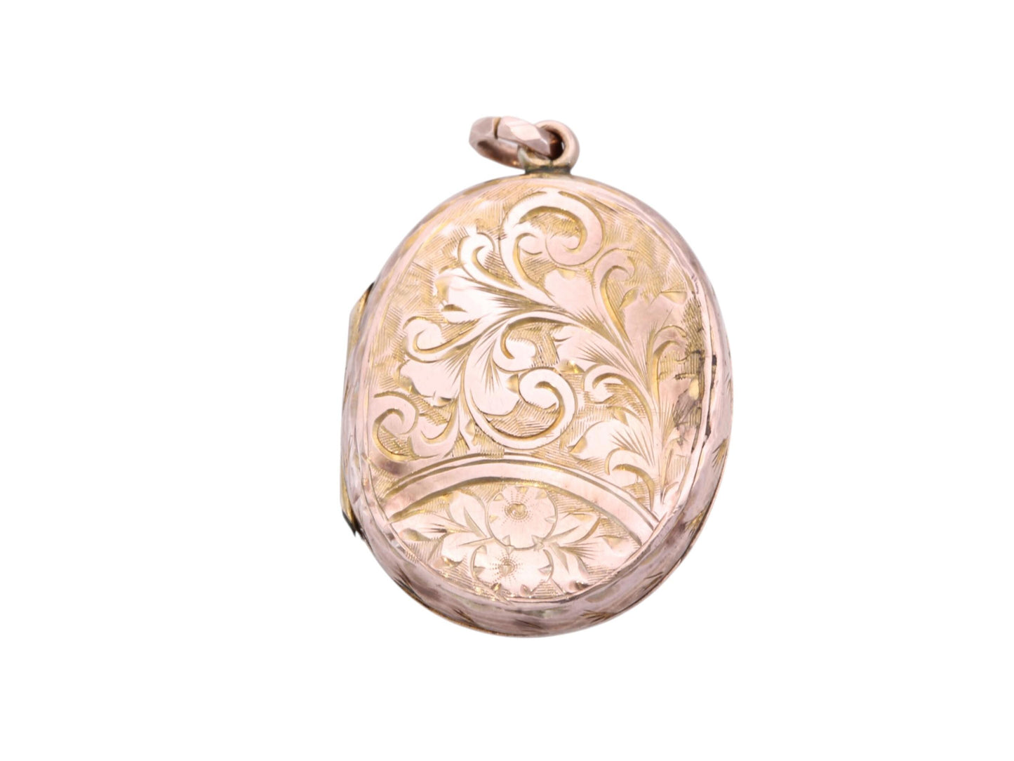 Antique 9ct Rose Gold Oval Locket | Floral Chasing | Victorian c.1890