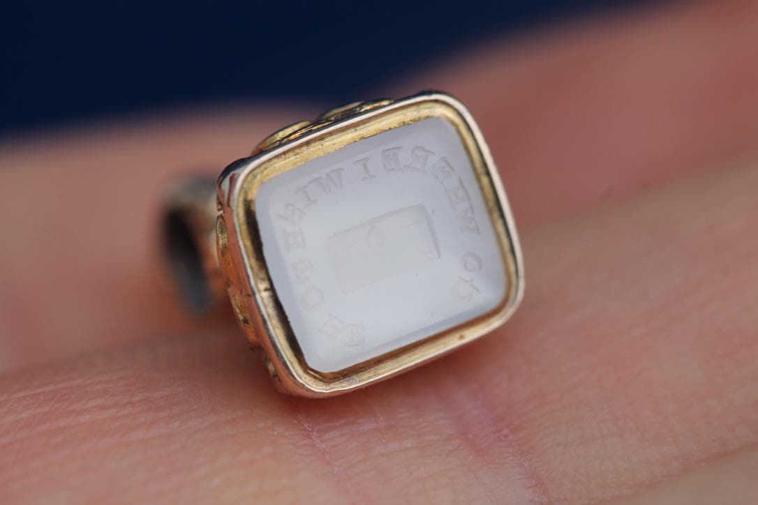 Antique 9ct Gold Filled Chalcedony Intaglio Seal "Go Where I Wish To Be", c.1880