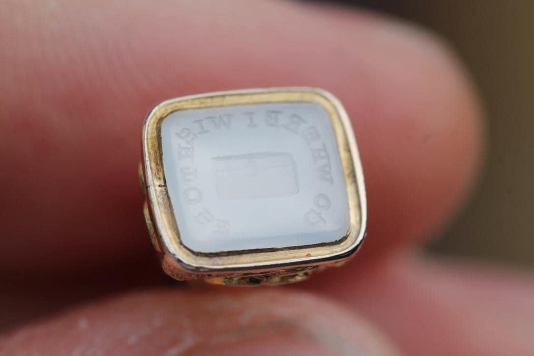 Antique 9ct Gold Filled Chalcedony Intaglio Seal "Go Where I Wish To Be", c.1880