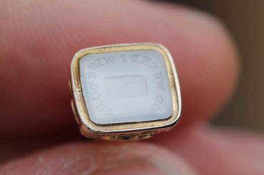 Antique 9ct Gold Filled Chalcedony Intaglio Seal "Go Where I Wish To Be", c.1880