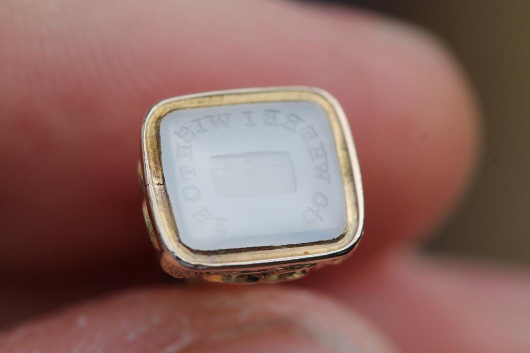 Antique 9ct Gold Filled Chalcedony Intaglio Seal "Go Where I Wish To Be", c.1880