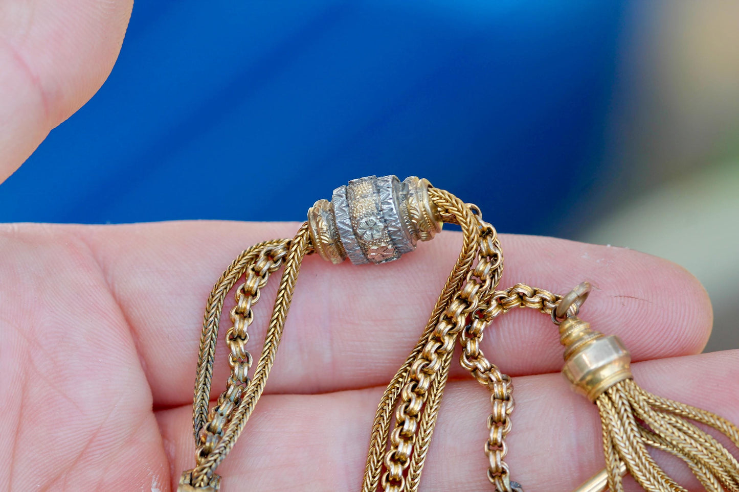 Antique 9ct Rolled Gold Albertina Tassel Bracelet