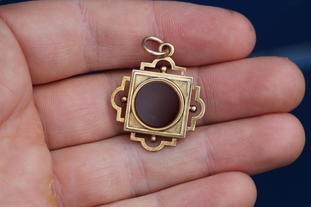 Antique 15ct Gold Carnelian Locket Pendant, c.1890