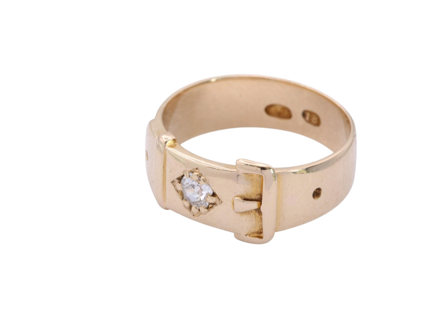 Antique 18ct Gold Old Mine Cut Diamond Buckle Ring, c.1880