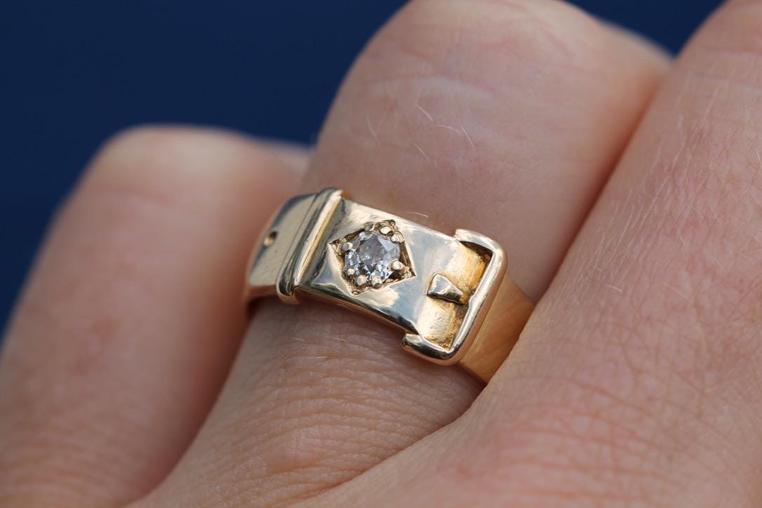 Antique 18ct Gold Old Mine Cut Diamond Buckle Ring, c.1880