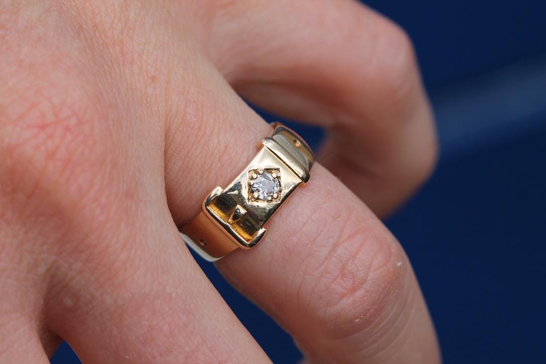 Antique 18ct Gold Old Mine Cut Diamond Buckle Ring, c.1880