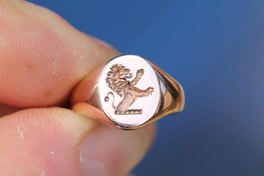Vintage 9ct Rose Gold Lion Intaglio Signet Ring