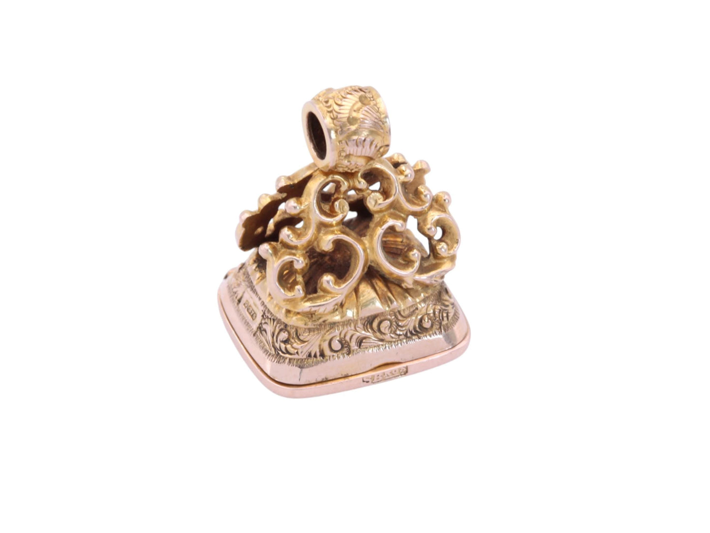 Antique 9ct Gold Decorative Pendant Seal with Hidden Locket Compartment | c.1896