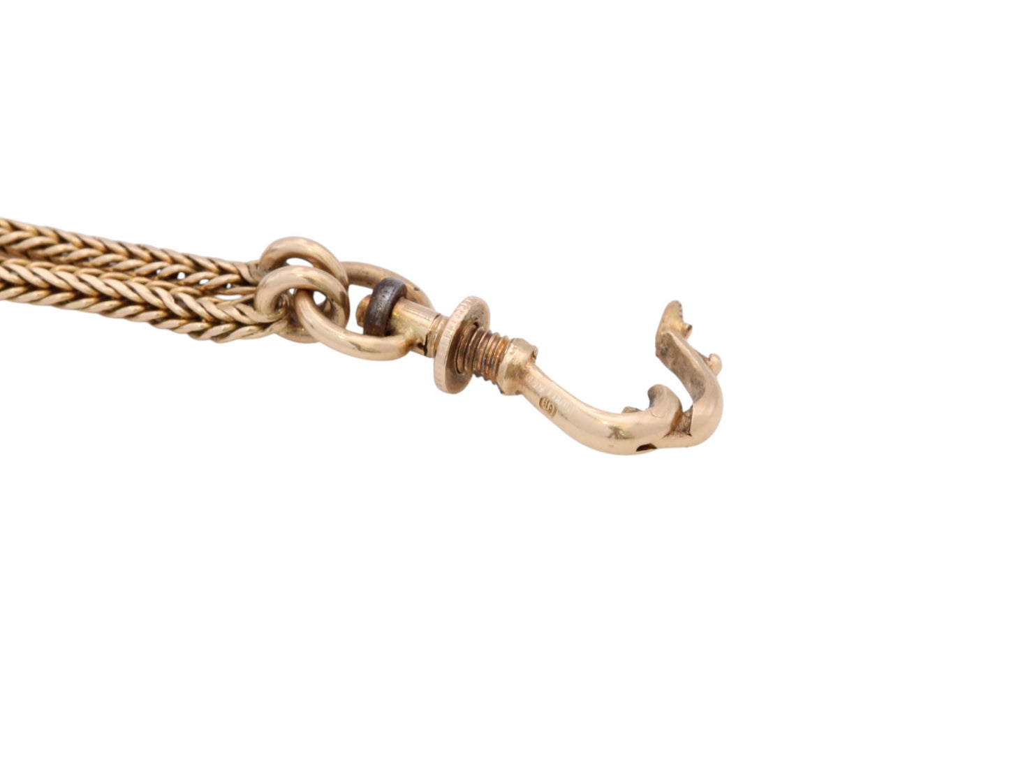 Antique 18ct Gold French Long Guard Chain | Foxtail Link Amethyst Slider | c.1860