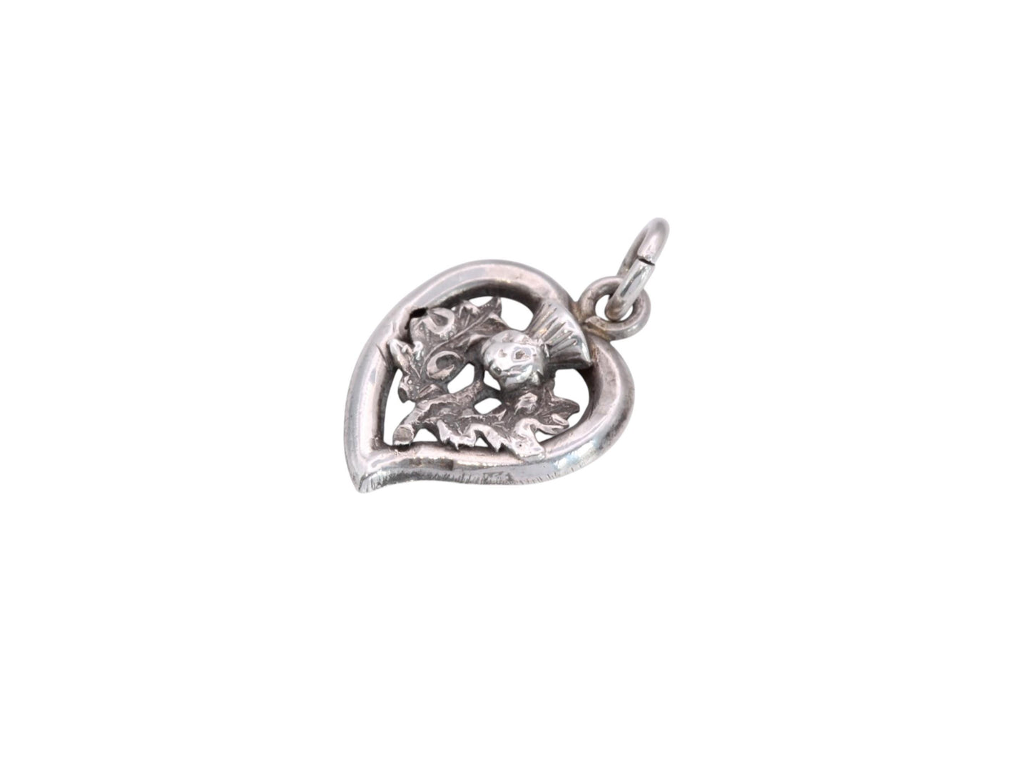 Antique Sterling Silver Heart Pendant | Thistle Detail | 1902