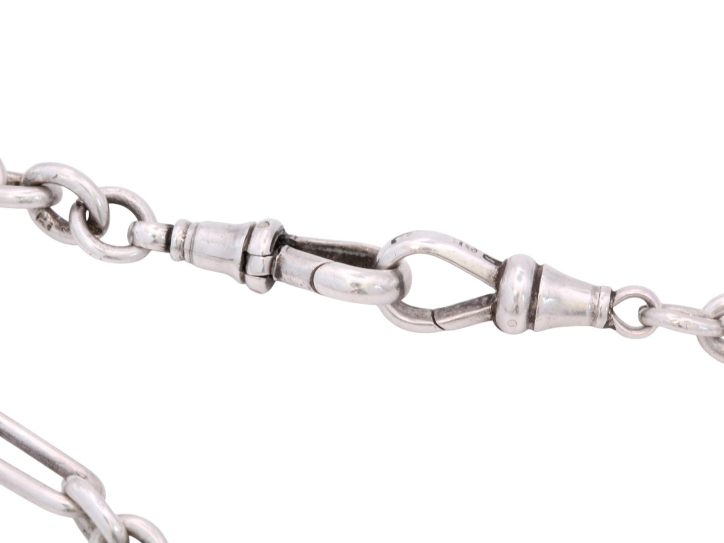 Antique Sterling Silver Double Albert Trombone Link Watch Chain, 14.25"