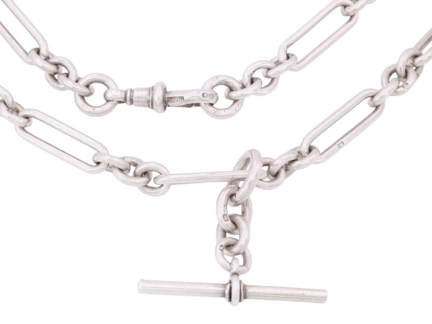 Antique Sterling Silver Albert Watch Chain Necklace | Trombone Link | 1898