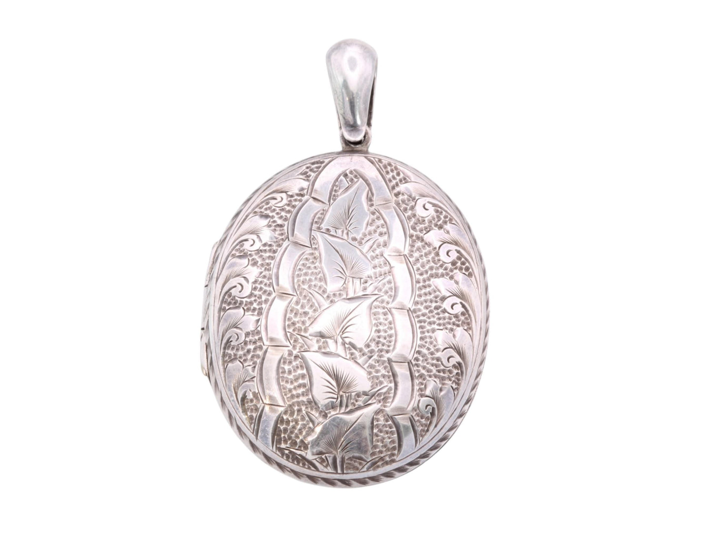 Antique Victorian Sterling Silver Locket | Chased Ivy Design | 1881
