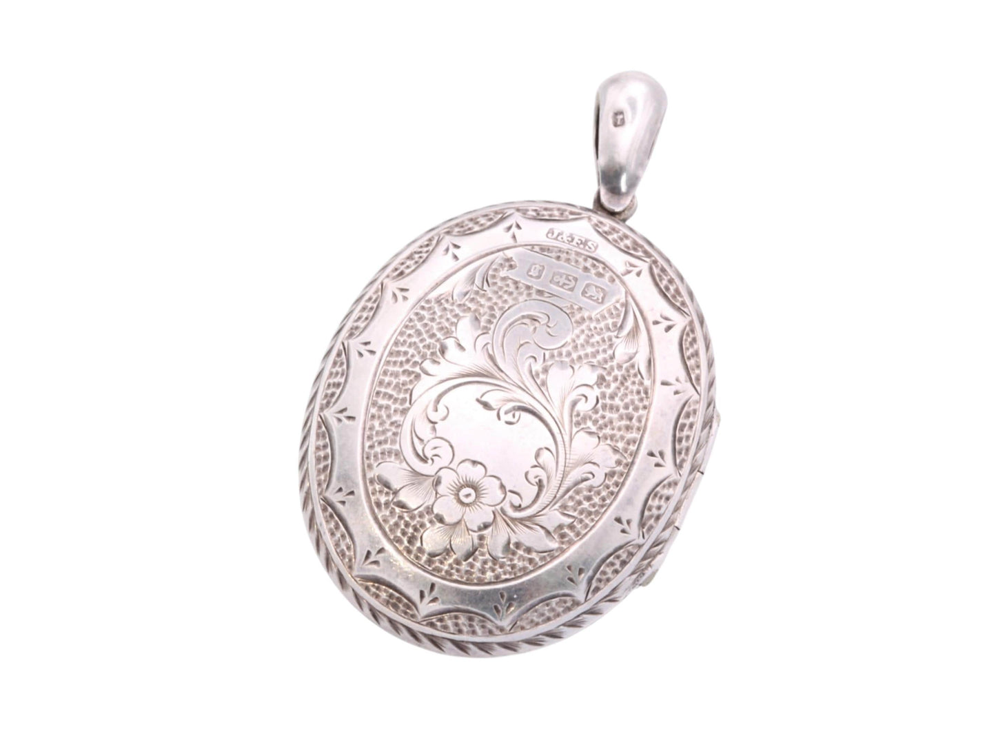 Antique Victorian Sterling Silver Locket | Chased Ivy Design | 1881