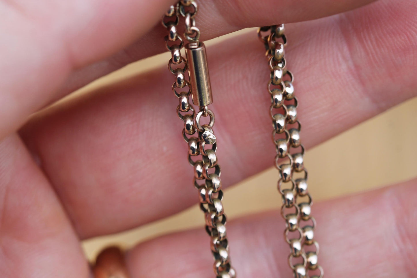 Antique 9ct Rose Gold Faceted Belcher Link Necklace | 18.25"