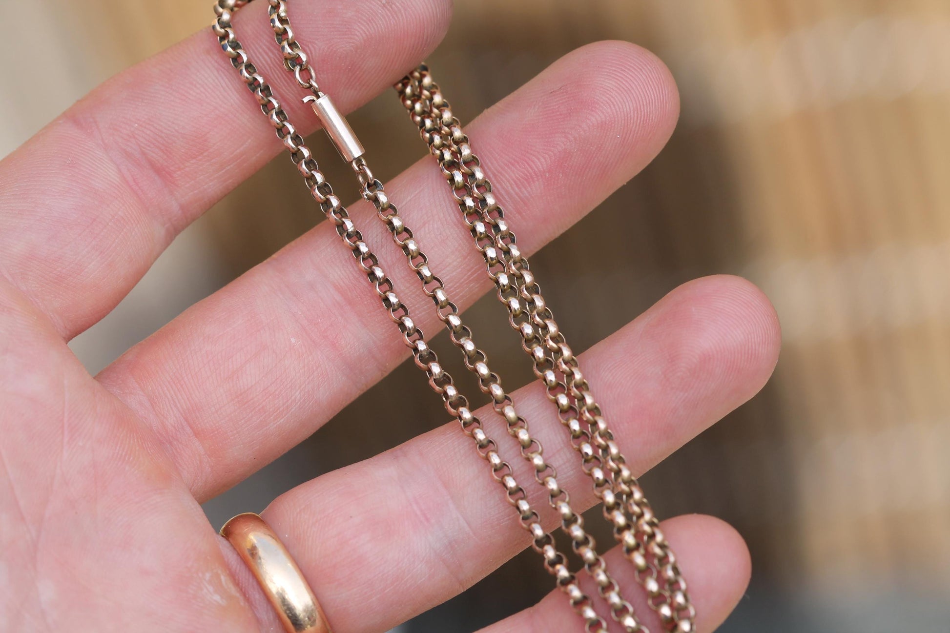 Antique-9ct-Rose-Gold-Faceted-Belcher-Link-Necklace-|-18.25"