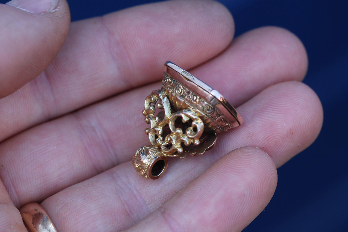 Antique 9ct Gold Decorative Pendant Seal with Hidden Locket Compartment | c.1896