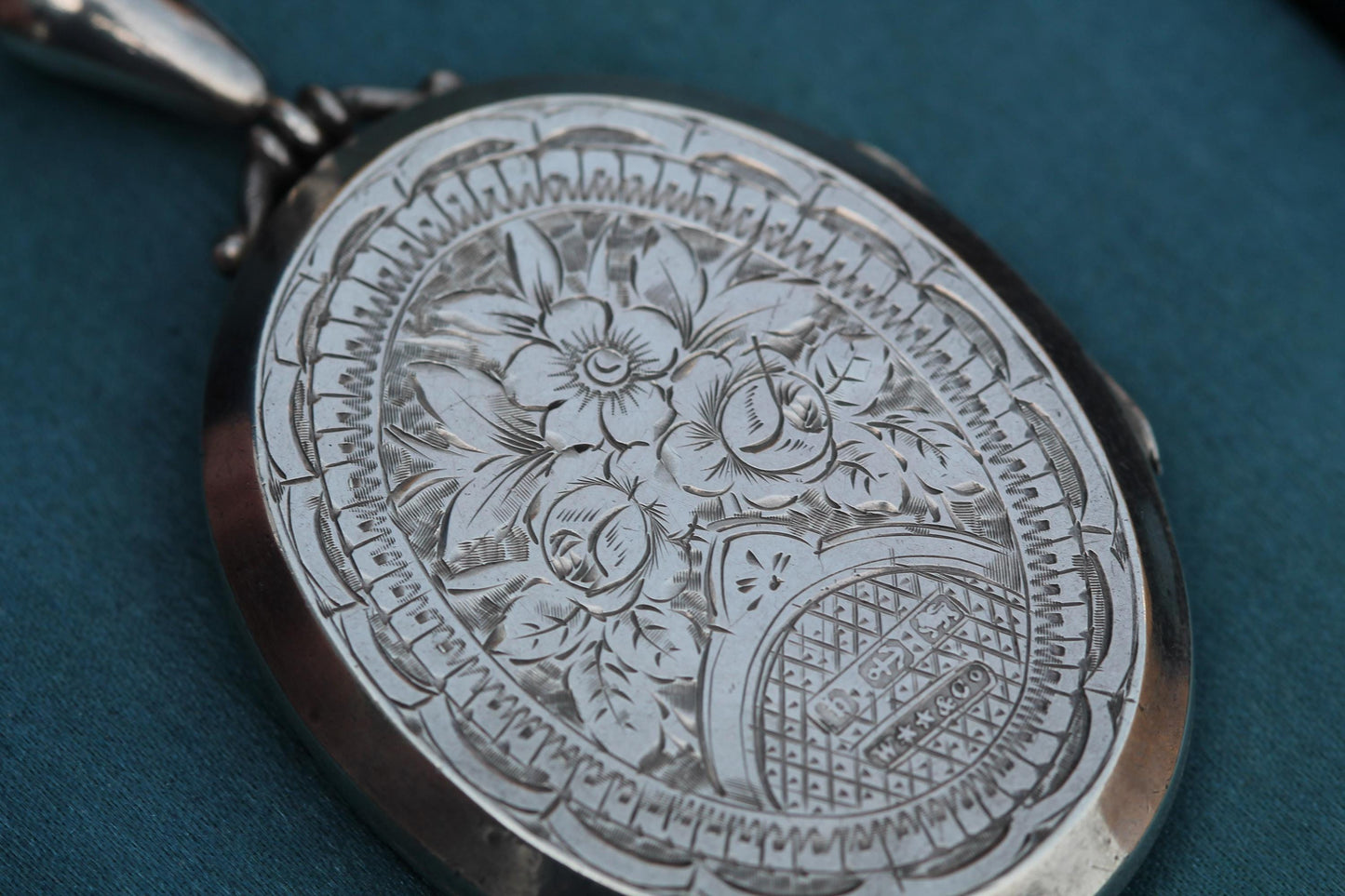 Antique Victorian Sterling Silver Locket | Applied Rose Gold Flowers | 1882