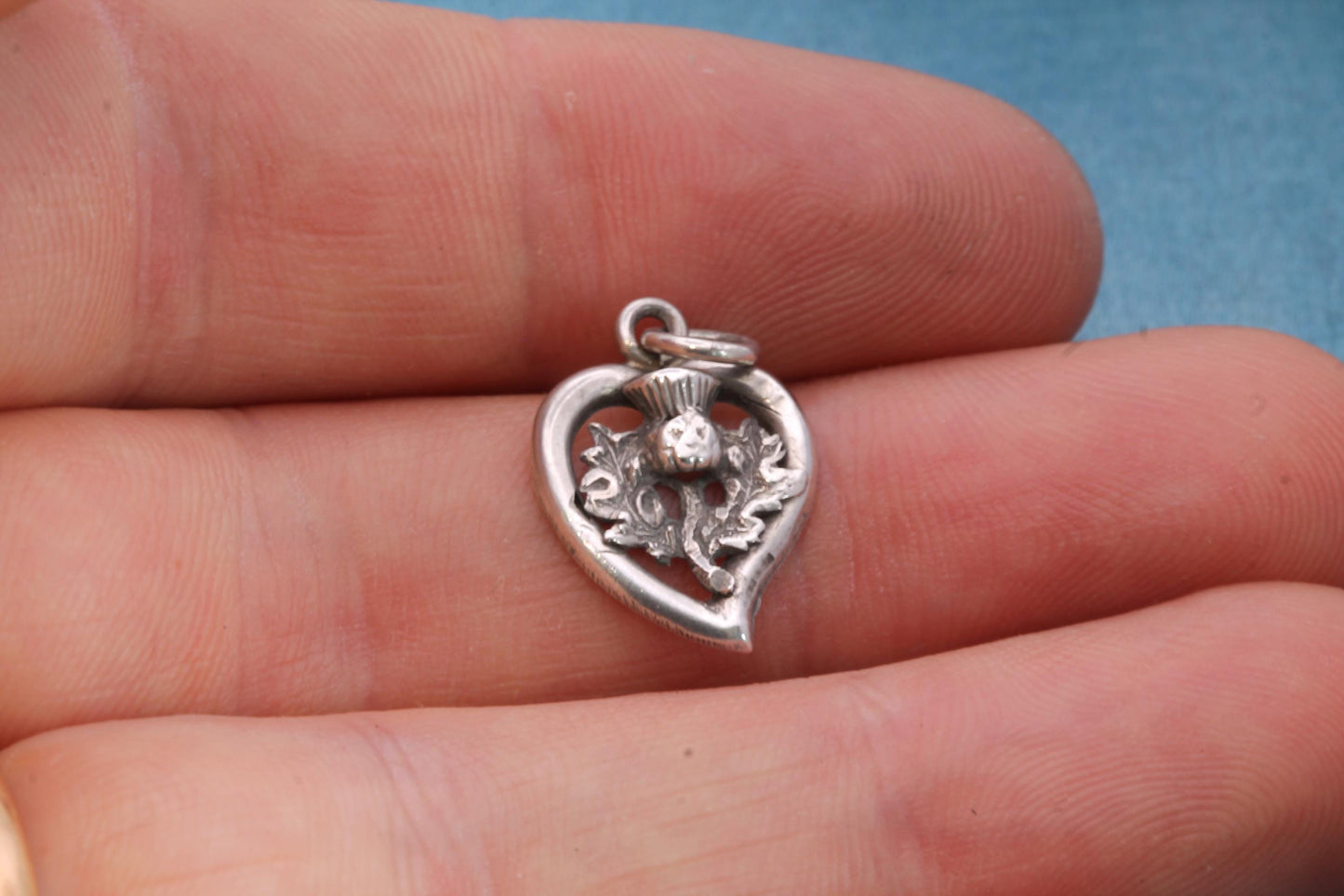 Antique Sterling Silver Heart Pendant | Thistle Detail | 1902