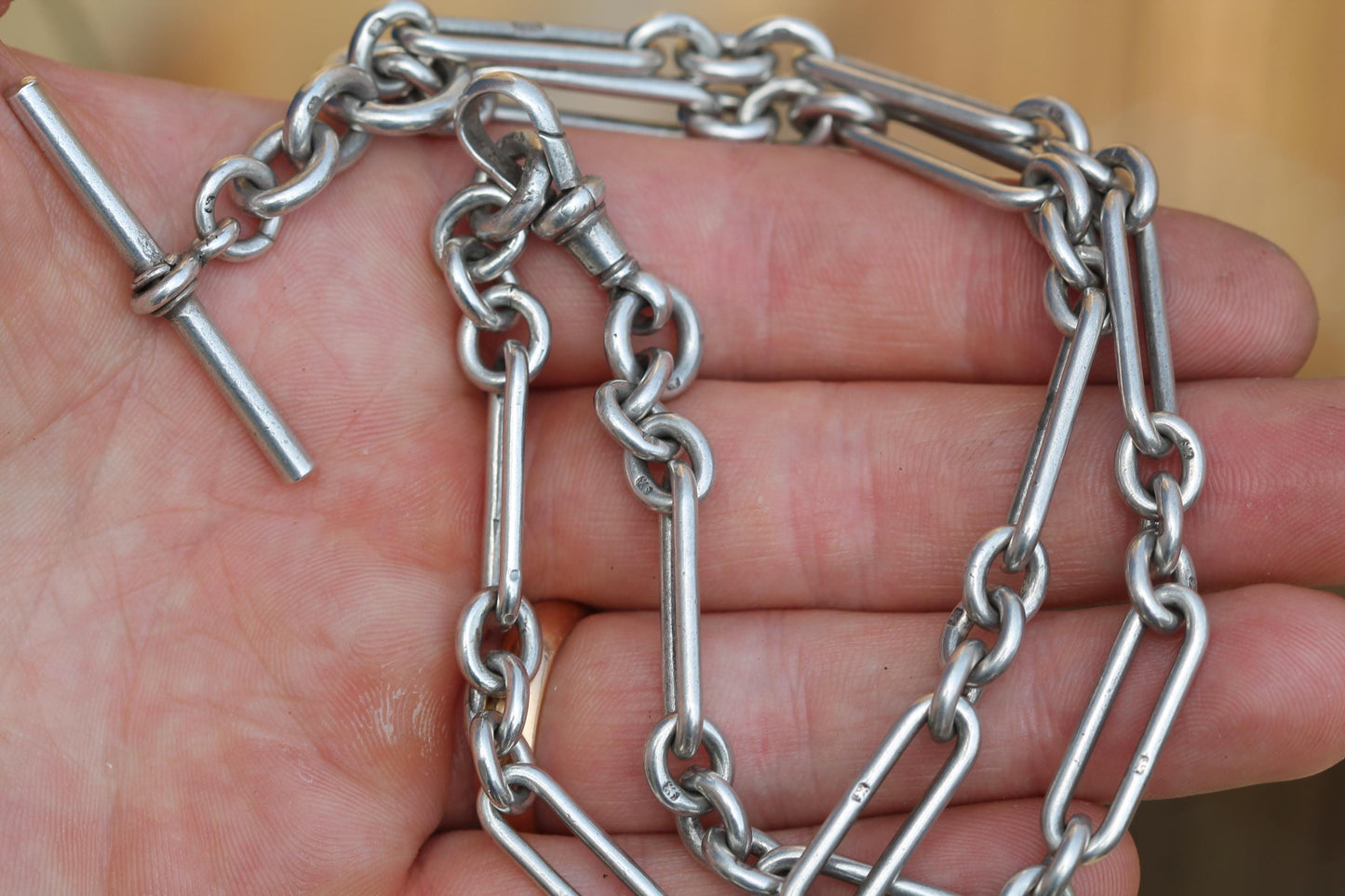 Antique Sterling Silver Albert Watch Chain Necklace | Trombone Link | 1898