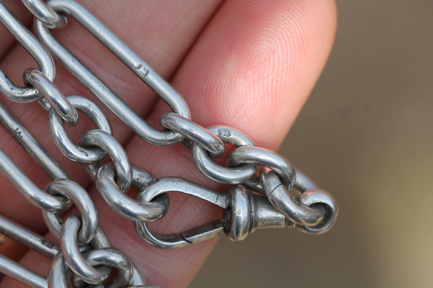 Antique Sterling Silver Albert Watch Chain Necklace | Trombone Link | 1898