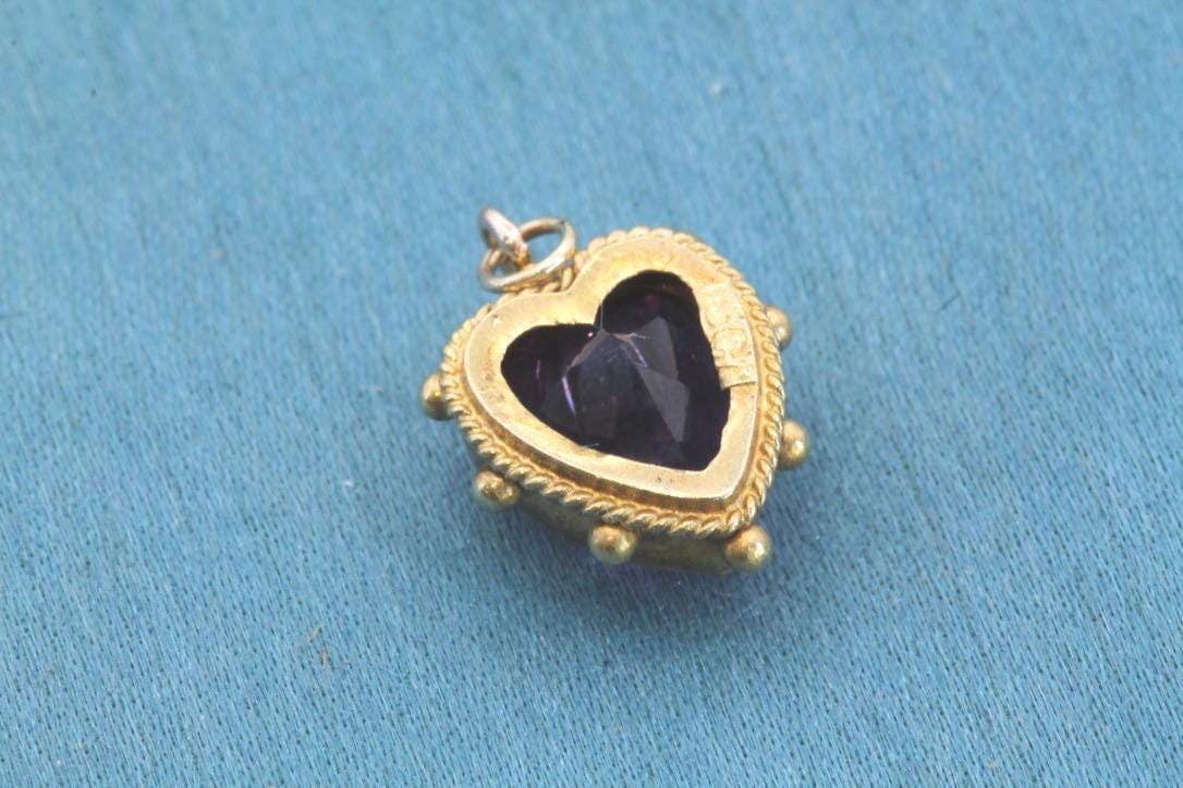 Antique 15ct Gold Small Heart Amethyst Pendant | c.1901