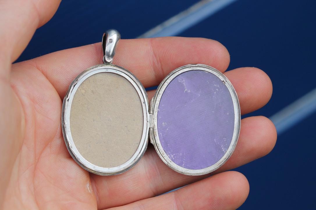 Antique Victorian Sterling Silver Locket | Chased Ivy Design | 1881