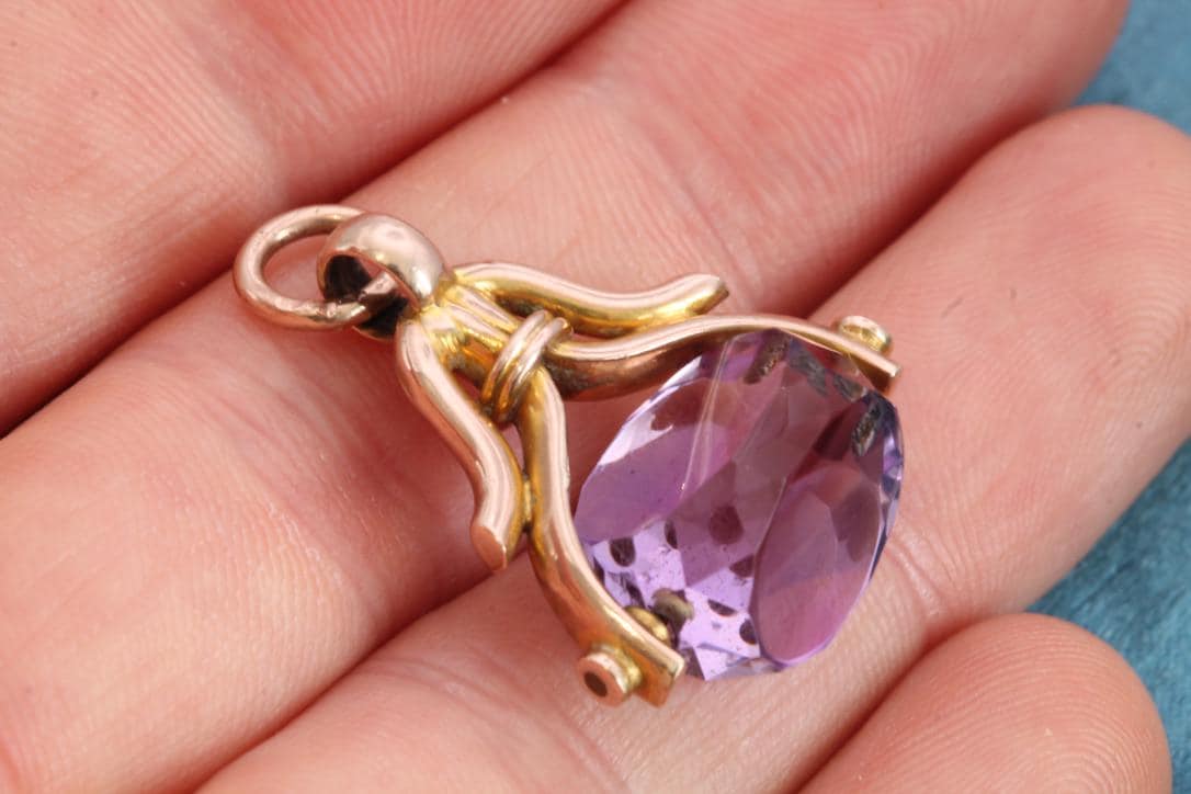 Antique 9ct Gold Amethyst Spinner Pendant
