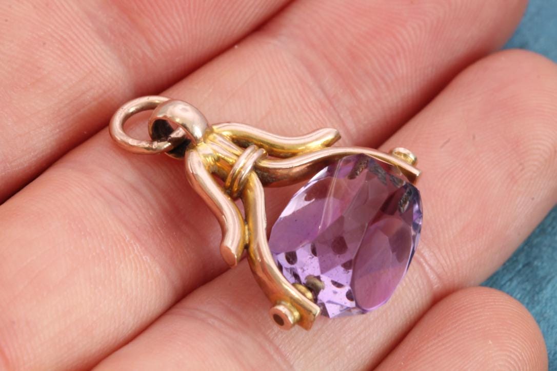 Antique 9ct Gold Amethyst Spinner Pendant