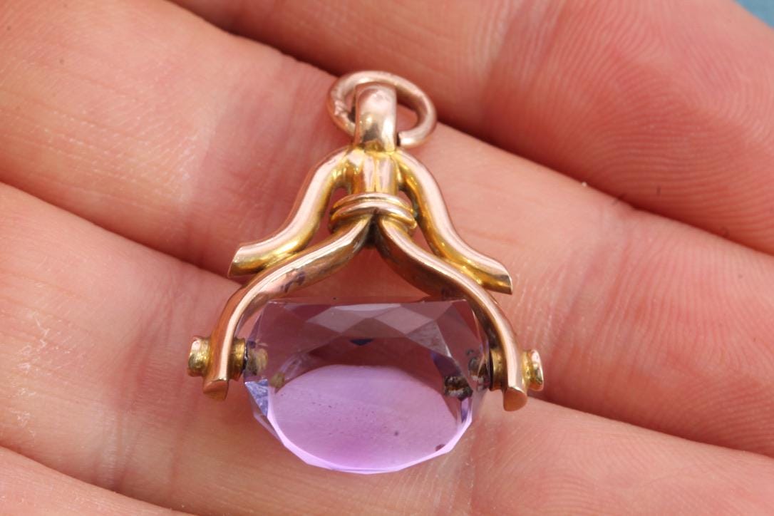Antique 9ct Gold Amethyst Spinner Pendant