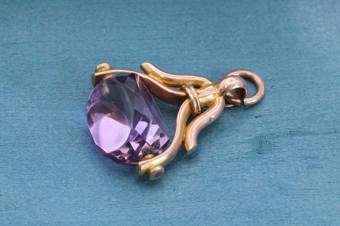Antique 9ct Gold Amethyst Spinner Pendant